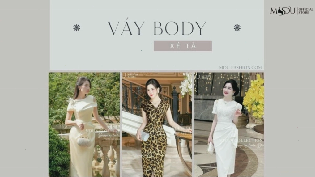 Váy body chất liệu tafta với đường xẻ tà đôi, tạo hiệu ứng chuyển động mềm mại