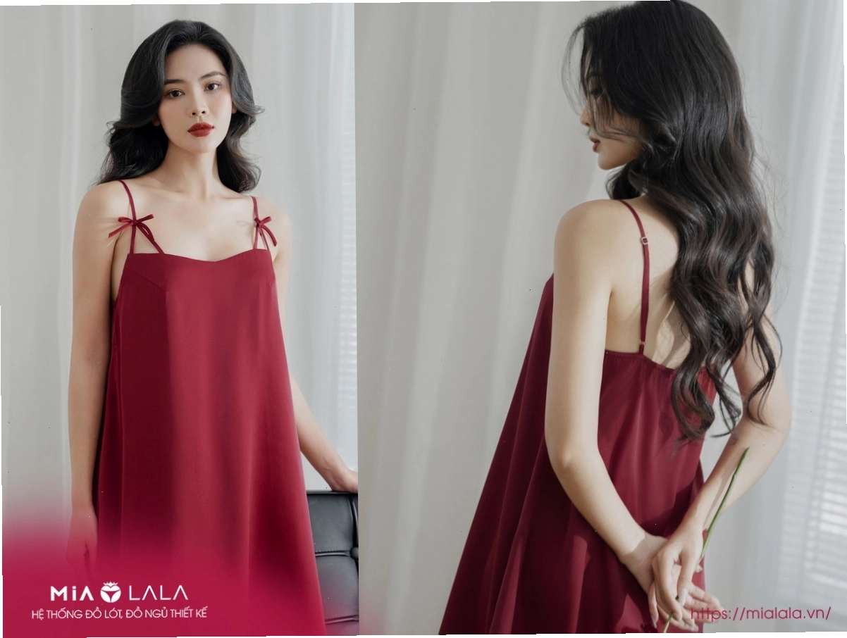 Váy ngủ lụa hai dây dáng suông màu hồng pastel