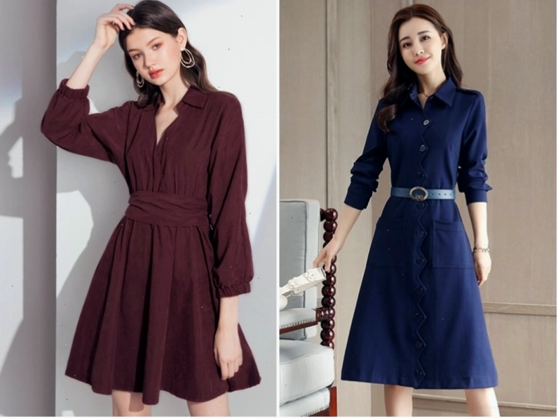 Váy sơ mi dáng dài, màu đen, cổ điển