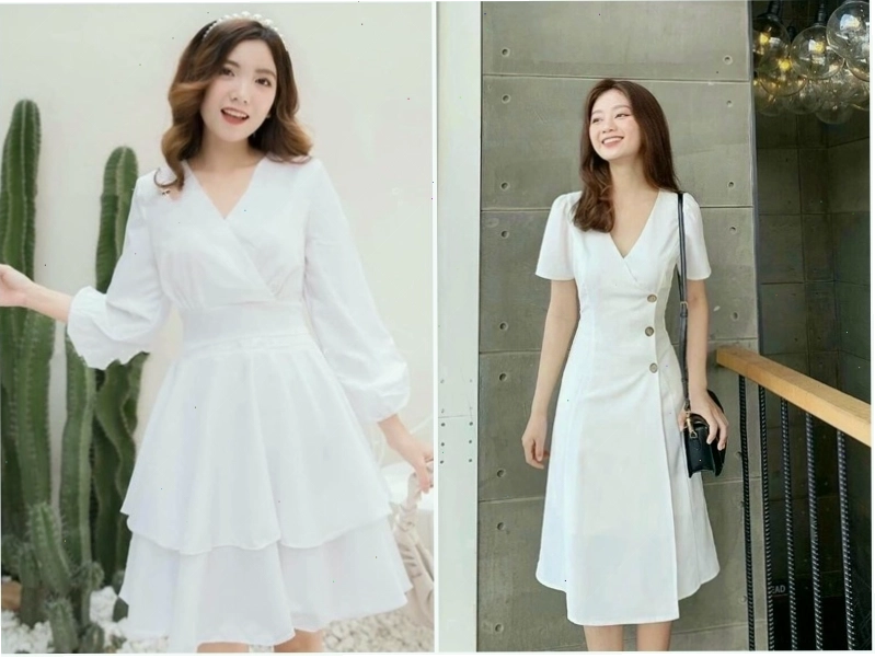 Váy sơ mi trắng dáng dài, form rộng, cổ điển