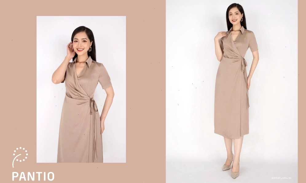 Váy suông phối dây rút ở eo màu kem chất liệu linen