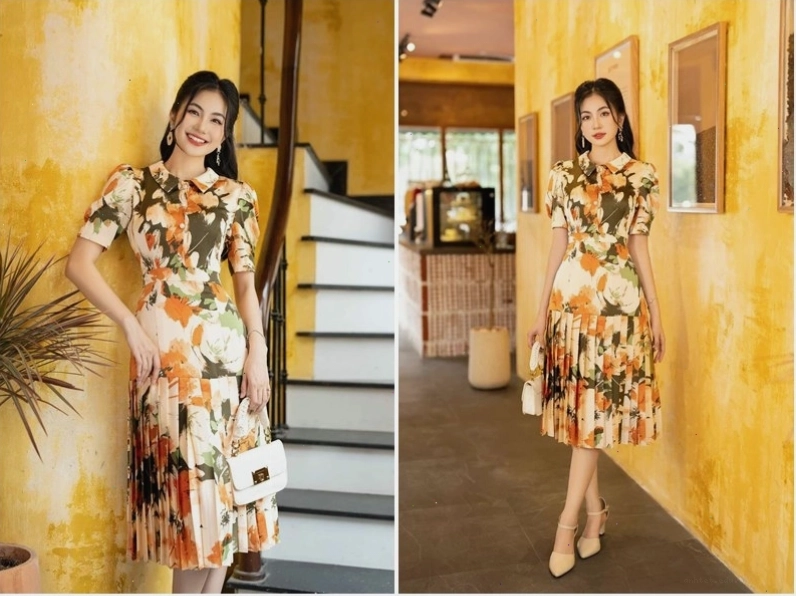 Váy xòe dáng dài xếp ly