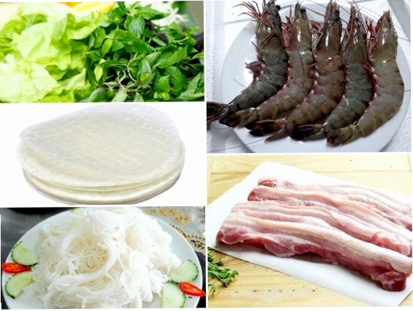 Nguyên liệu làm gỏi cuốn tôm thịt tươi ngon