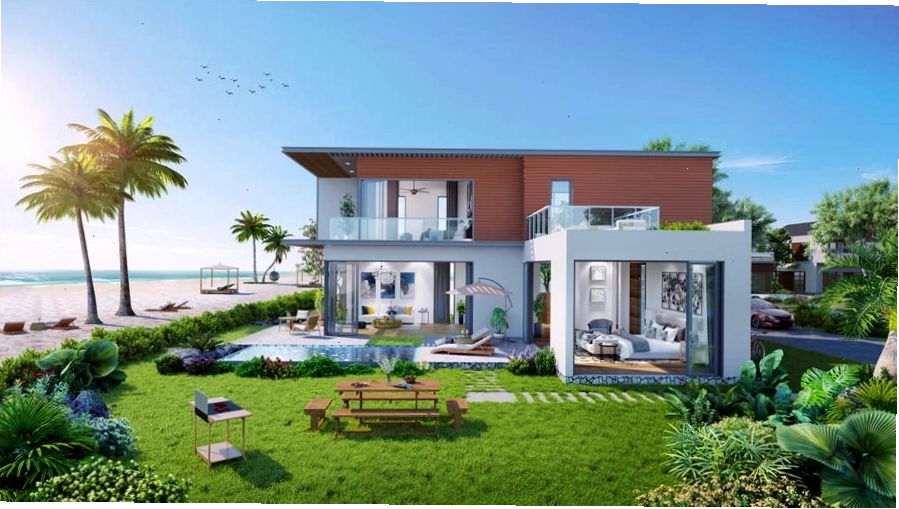 Biệt thự biển phong cách hiện đại sử dụng ánh sáng vàng ấm áp